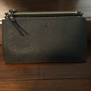 Lo & Sons Black Saffiano Leather Wristlet Clutch